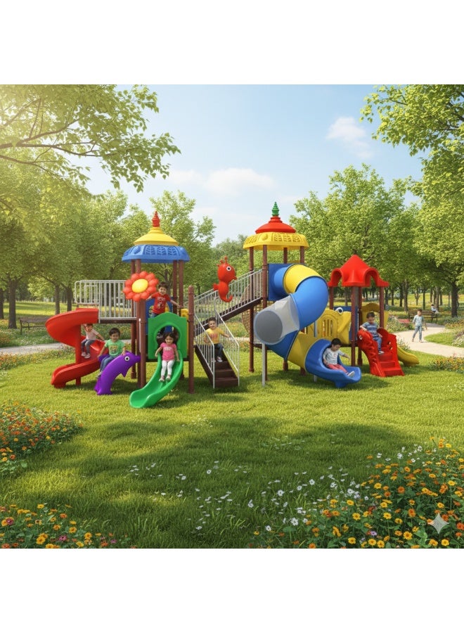 Myts Mega Playcell Kids With Slide Combo – Outdoor Playground Set with Two Decks, Slide & Swing | Durable Backyard Playset - Image 1
